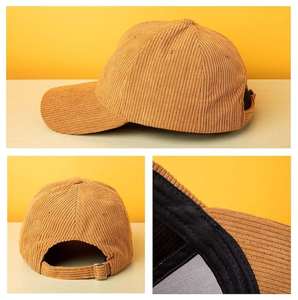 Casquettes de baseball non structurées en velours côtelé à 5 panneaux pour le sport, avec broderie de logo personnalisée, visière droite, style Dad Hat, respirantes, vente en gros - Product Image 4