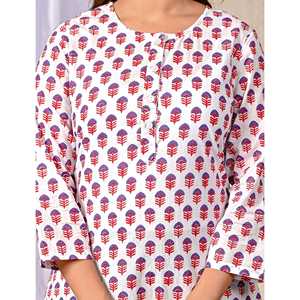 Ensemble coordonné en coton blanc pour femmes, haut à manches trois-quarts imprimé Butti avec boutons, tenue assortie deux pièces pour l'été - Product Image 2