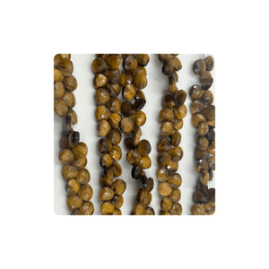 ลูกปัด briolette รูปหัวใจเหลี่ยมเพชรพลอยตาเสือสีเหลืองธรรมชาติขนาด7มม. 8มม. ประมาณ8นิ้วเครื่องประดับแบบเป็นเส้นสีชมพู - Product Image 1