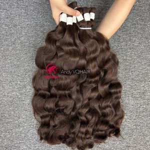 Paquetes de cabello crudo marrón ondulado Natural de alta calidad para trenzar Envío Mundial 100% cabello humano vietnamita a granel - Product Image 3