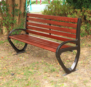 مقعد حديقة من الحديد المطاوع من الخشب المصمت مع مسند ظهر كرسي ترفيهي خارجي مربع ساحة الحديقة - Product Image 6