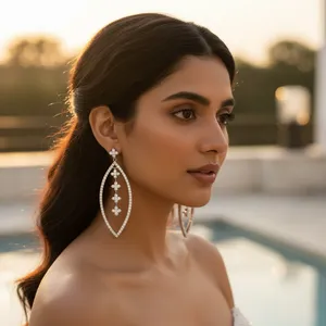 Boucles d'oreilles pendantes en argent pour femmes avec zircone cubique plaqué or, pendentif goutte pour les fêtes, avec diamant poire, cadeau parfait, bijoux - Product Image 2