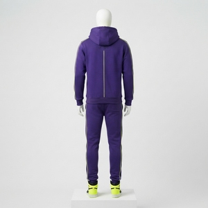 <b>Men</b> Purple Hoodie Tracksuit Set Lime Green Lining Side Stripes <b>Pullover</b> Sweatshirt Jogger Pant Sportswear Gym Fitness Activewear - Product Image 2
