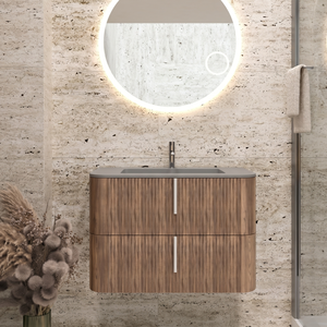 Mueble de Baño Suspendido Moderno Havana de 80 cm en Color Tabaco con Lavabos Contemporáneos - Product Image 1