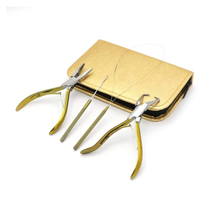 Ensemble de pinces à cheveux en or de haute qualité avec aiguille, kit d'outils de perlage professionnel, matériau composite, belle pochette en cuir - Product Image 1