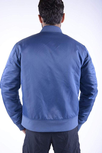 2025 Varsity Entièrement Personnalisé Plaine Adulte OEM Bleu Couleur Personnalisé Hommes Deux Avant Fermeture Éclair Style Satin Bomber Veste - Product Image 2