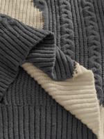 Pull court ample en maille torsadée beige et gris pour homme, 100 % coton respirant, anti-boulochage, chaud, avec blocs de couleur, col ample, personnalisable (ODM)