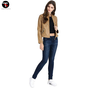 Chaqueta de cuero personalizada para mujer, chaqueta de cuero para transpirable Mujer, chaqueta sólida de manga larga al por menor para mujer, diseño OEM con logotipo de cuero - Product Image 3