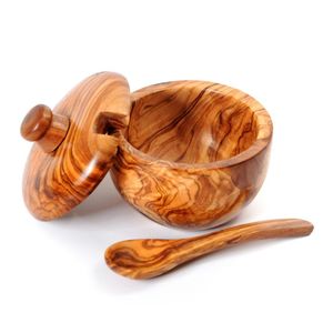 Recipientes de azúcar y sal de 2 compartimentos de madera Natural moderna de diseñador asequible Maravilloso recipiente de cocina hecho a mano respetuoso con el medio ambiente - Product Image 2