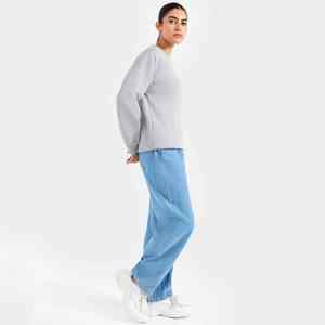 Nouveau design couleur unie coton sweat pour femmes prix de gros tricoté décontracté respirant sweat à col rond pour femme - Product Image 4