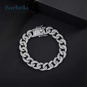 12mm 925 Plata 18K chapado en oro blanco Iced Curb pulsera Hip Hop estilo hombres Moissanite joyería - Product Image 2