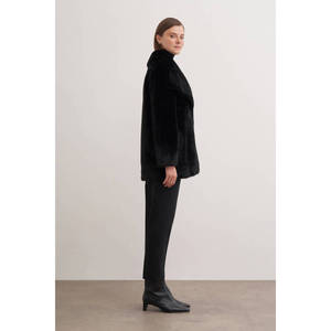 Abrigo de Piel de Chinchilla con Cuello Mao - Abrigo Largo de Cuero Genuino Negro Talla Grande - Product Image 6