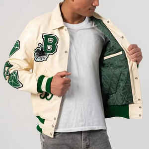 OEM personalizado cadena chenilla parche bordado manga de cuero vintage béisbol Letterman chaqueta universitaria para los hombres - Product Image 5