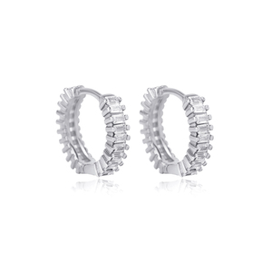 Cubic Zircon Stone Baguette <b>Hoop</b> Design <b>Earrings</b> Handcrafted Turkish Wholesale 925 <b>Sterling</b> <b>Silver</b> Jewelry - Product Image 4