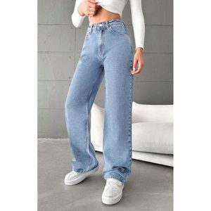 JEANS À JAMBES LARGES Luxe Bleu Glacé Plaqué Denim Extensible Tissu Écologique Durable Taille Haute Tailles 26-40 OSCA INTERNATIONAL - Product Image 2