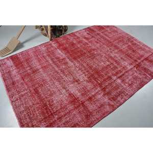 5.2x8 ft Turkish Rug, <b>Red</b> Check Vintage <b>Wool</b> Rug - Product Image 2