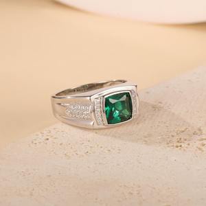 Anillo de Compromiso y Boda para Hombre, Estilo Vintage, con Esmeralda de Laboratorio y Circonitas Cúbicas, Plata de Ley 925, Certificado por Terceros - Product Image 4