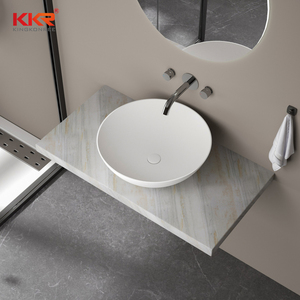 Unité de bassin de comptoir de salle de bains d'hôtel petit évier de navire de salle de bains bassin de surface solide blanc - Product Image 1