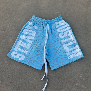 กางเกงขาสั้นกันเหงื่อทำจากผ้าเฟรนช์เทอร์รี่สำหรับผู้ชายกางเกงซักกรดแบบวินเทจทำให้ดูเครียดและพิมพ์ลายหน้าจอผ้าฝ้ายสไตล์สปอร์ต - Product Image 3