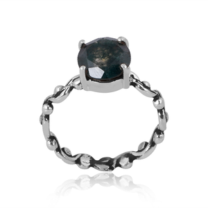Beat Design 925 Anillo de banda de piedras preciosas de ágata de musgo natural de plata esterlina Joyería personalizada para mujeres Regalo para ella - Product Image 1