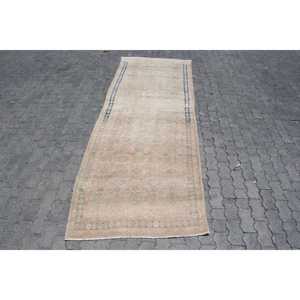 3.6x10.5 ft <b>Runner</b> Turkish <b>Rug</b>, Brown Bordered Vintage <b>Rug</b> - Product Image 1