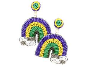 Boucles d'oreilles pendantes IRIS en perles de Mardi Gras, broderie artisanale de luxe, élégantes, stylées, mignonnes, uniques, tendance, Hiba Enterprises - Product Image 3