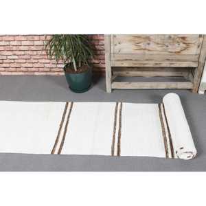 Tapis vintage, tapis turc de 1,9 x 16,4 pieds, tapis en laine blanc et marron à motifs floraux - Product Image 5