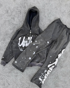 Nouvel Arrivage Ensemble Écologique Imprimé Délavé à l'Acide avec Franges et Fermeture Éclair, Coupe Évasée, 100% Coton Respirant, Séchage Rapide, Grammage Lourd, Automne - Product Image 1