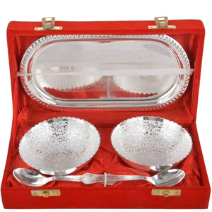 ชุดชามชุบเงินแบบดั้งเดิมของ Etnic 2ชิ้นพร้อมช้อนและถาด - Product Image 1