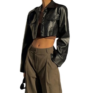 Women's Retro Cool Girl <b>Short</b> Leather <b>Jacket</b> Solid Color Casual Daily Long <b>Sleeve</b> Button <b>Jacket</b> Autumn Coat - Product Image 6