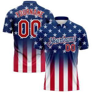 Polo de golf personnalisé bleu, rouge et blanc, drapeau américain 3D, performance, anti-transpiration, pour l'entraînement au golf - Product Image 1