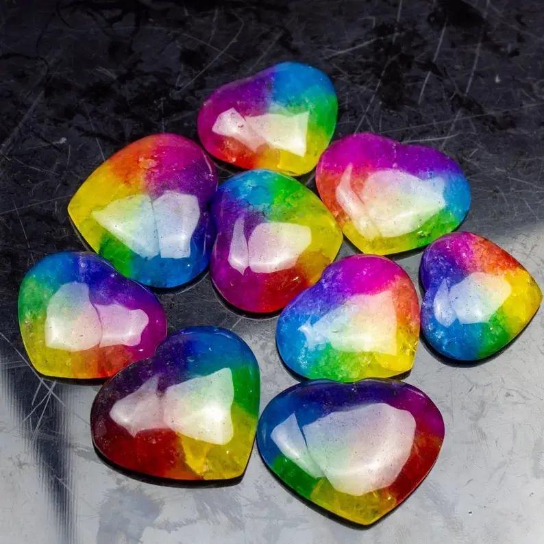 100% Natural Rainbow Solar Quartz Heart Cabochon Top Quality Genuine Loose Gems & Stones for Jewelry Making Use at Bulk Prices