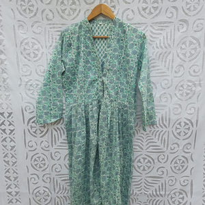 Wholesale Cotton Block Printing <b>Fabric</b> Dress With Button Down Shirt Design Sewing <b>Pleated</b> A-Line Long Dress Casual WomenClothing - Product Image 6