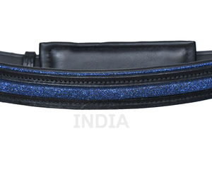 Bridon de cheval en cuir noir de qualité supérieure avec bandeau et bride de nez rembourrés à paillettes bleues - Product Image 5