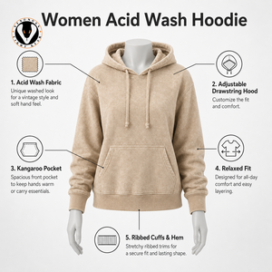 Sweat à capuche délavé pour femme, avec texture délavée, matière douce et coupe confortable, idéal pour le streetwear moderne et les tenues décontractées. - Product Image 6