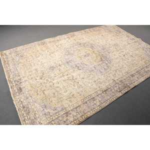 พรมตุรกี, พรมวินเทจขนาด 5.9x9 ฟุต, พรมขนสัตว์สีเบจลายอิคัต - Product Image 3