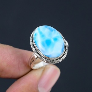Bague de promesse de pierres précieuses Larimar 925 bijoux en argent Sterling bague de promesse faite à la main Style Boho solide 925 timbre meilleure qualité bijoux - Product Image 2