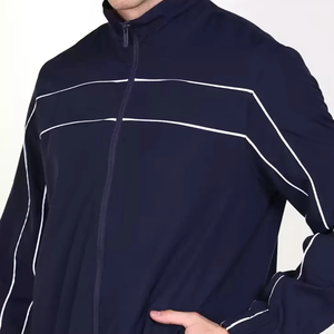 Ensemble de survêtement unisexe bleu marine, style sportif, respirant, en polyester, deux pièces, avec fermeture éclair intégrale, poches latérales, coupe classique, idéal pour l'été - Product Image 4
