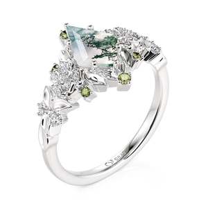 Anillo de Compromiso Jeulia Midsummer Night con Flor de Pansy y Ágata Musgosa - Product Image 3