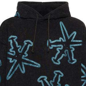 Sweat à capuche avec logo personnalisé de haute qualité 500gsm lourd 100% coton surdimensionné délavé au soleil avec fermeture éclair et rivets et strass - Product Image 3