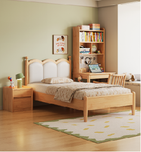 Nordic Solid <b>Wood</b> Bed With Soft Upholstered <b>Headboard</b> Scandinavian Minimalist King Queen <b>Double</b> Bed - Product Image 2