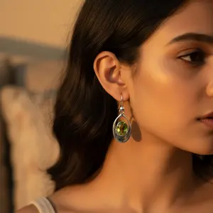 925 Silver Drop <b>Earrings</b> for Women Green <b>Peridot</b> Gemstone Fashion Jewelry - Product Image 3