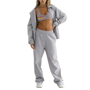 Vente en gros 100% coton Survêtement surdimensionné à épaules tombantes pour femmes Sweat à capuche zippé et pantalon évasé Ensemble de jogging personnalisé pour femmes - Product Image 1
