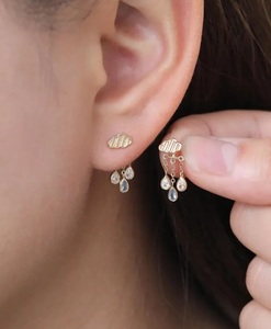 Pendiente de gota de lluvia de nube de oro macizo de 14K, chaqueta de Diamante Azul extraíble, Piercing en la espalda de mariposa de nube en forma de corona GIA - Product Image 1