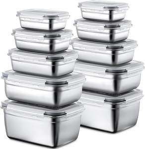 10-Piece Stainless Steel <b>Meal</b> <b>Prep</b> Containers Set Rectangular Bento Lunch <b>Box</b> with Leak-Proof Lids Metal <b>Meal</b> Storage Pot Set - Product Image 1
