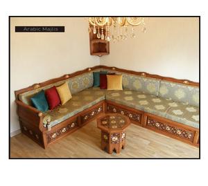 Diseño interior árabe Majlis, diseño clásico moderno, elegante conjunto de sala de estar, asientos de esquina de lujo, diseño que ahorra espacio - Product Image 1