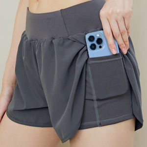 Pantalones cortos deportivos de doble capa de alta calidad para mujer, transpirables de secado rápido para entrenamiento al aire libre, informal, para correr, Yoga, ajuste teñido liso - Product Image 1