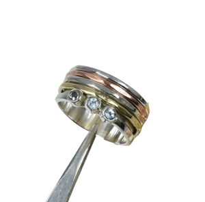 topaz สีฟ้าสามโทน 925 เงินสเตอร์ลิงการทําสมาธิตะไบรนด์แหวนหินธรรมชาติ Spinner แหวนแฮนด์เมดของขวัญสําหรับเธอ - Product Image 1