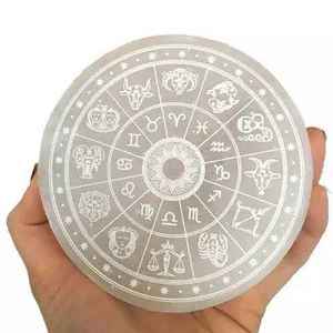 Wholesale White <b>Selenite</b> <b>Plate</b> Engraved With Tree of Life Love Polished Healing <b>Selenite</b> <b>Charging</b> <b>Plate</b> Custom Round Shape - Product Image 4