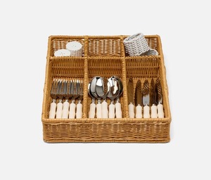 Handmade Woven Rattan Cutlery Holder <b>Basket</b> with <b>Handle</b> Rustic Wicker Flatware Organizer for Kitchen Dining Table Storage - Product Image 5